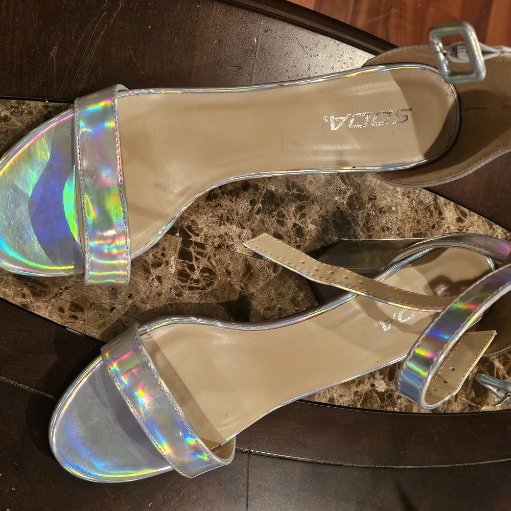 Soda Silver Heeled Sandals with Minimalist Design